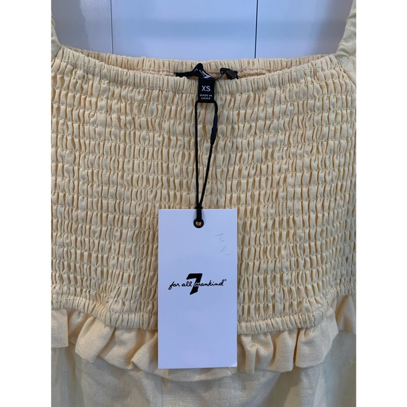 NWT 7 For All Mankind Yellow Smocked Linen Midi Dress - Picture 6 of 8